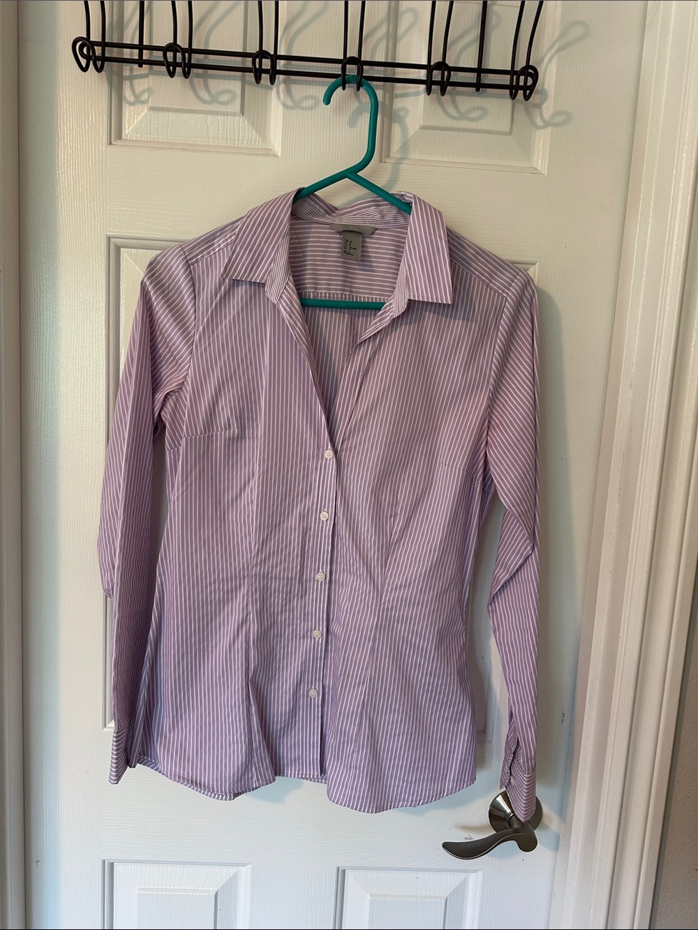 H&M Lavender and White Striped Button-Up Blouse